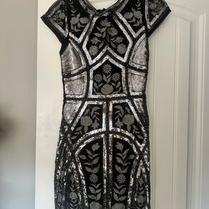 Lulu's Black and Silver Floral Mini Dress